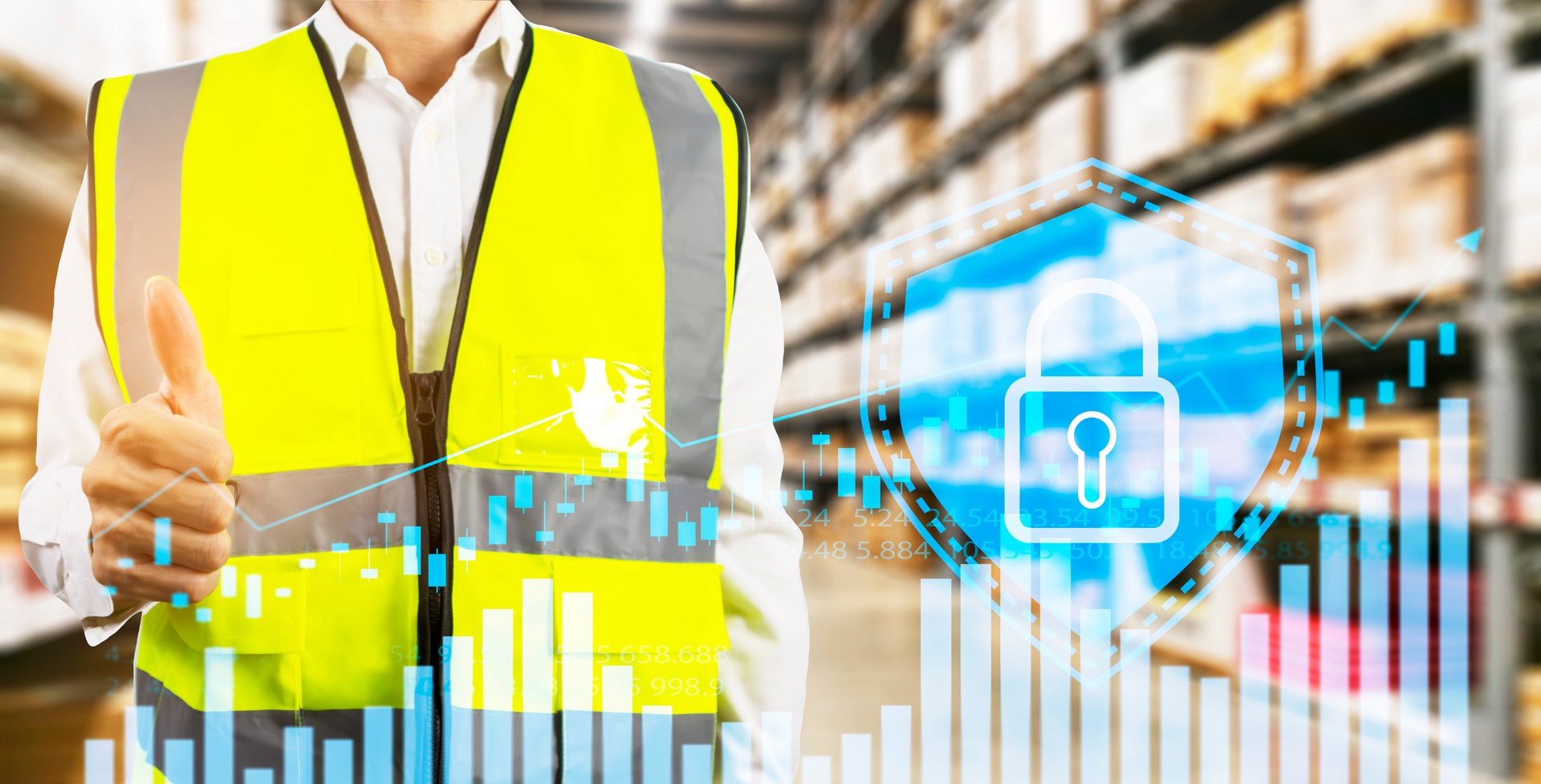 On a background of a warehouse, a man in an engineer shirt turns around.